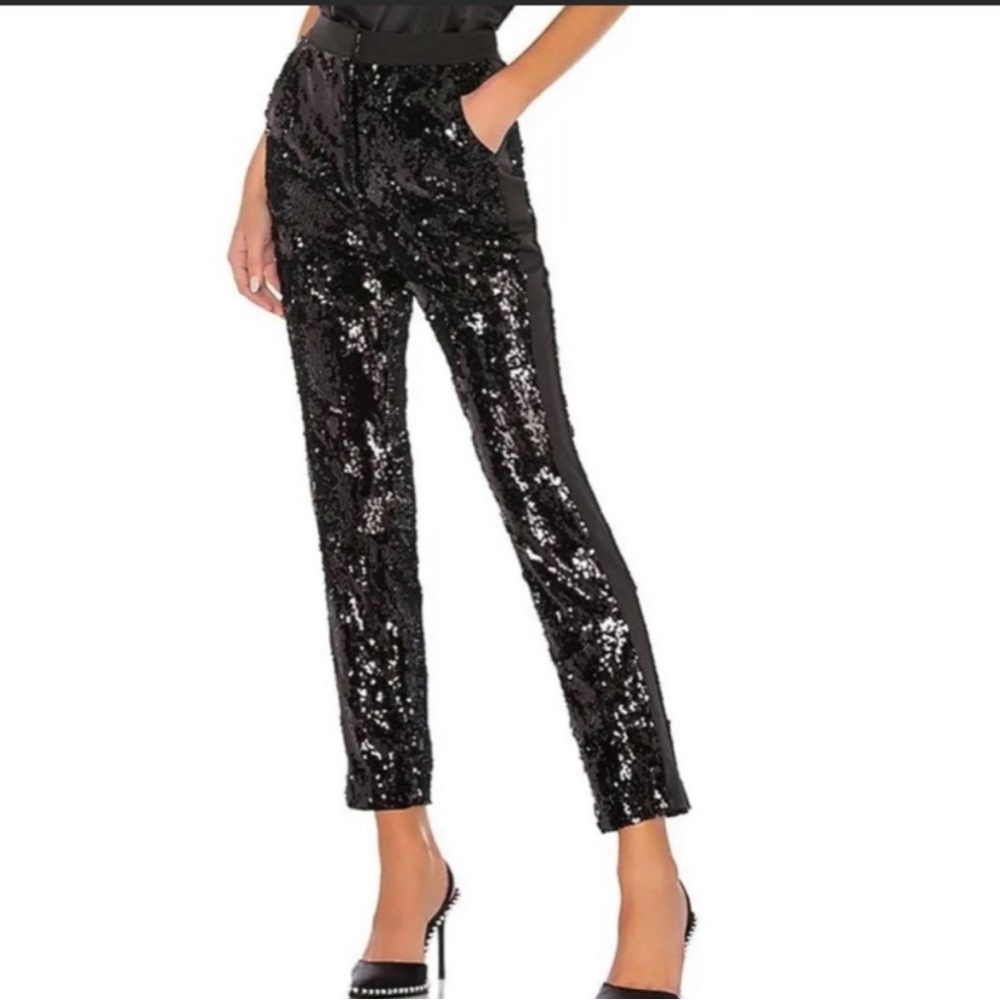 NBD Dinara Cigarette‎ Black Sequin Ankle Pants Women’s Small NWOT